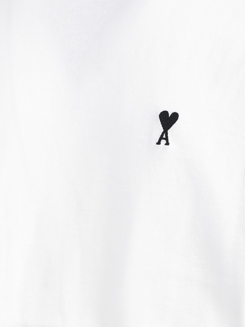 Ami Classic White T-Shirt With Round Neckline And Embroidered Logo