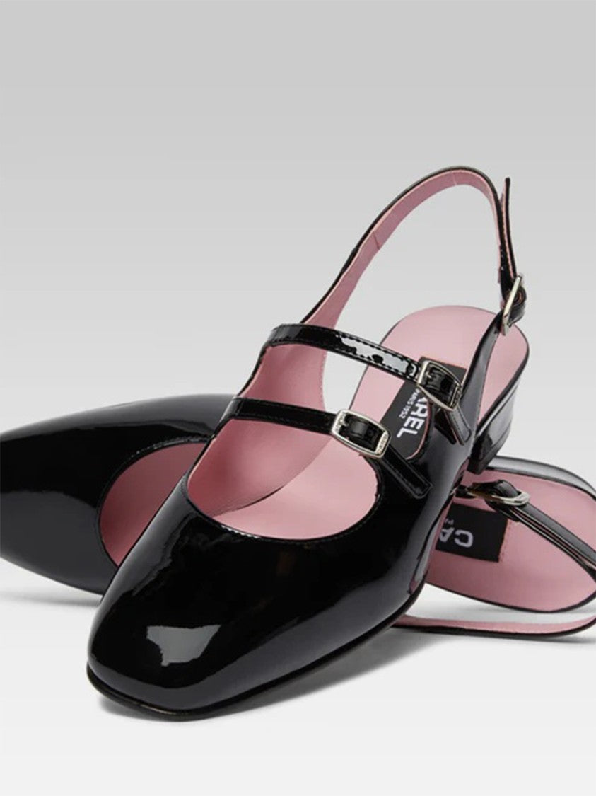 Carel Paris Peche Glossy Black Patent Slingback Flats