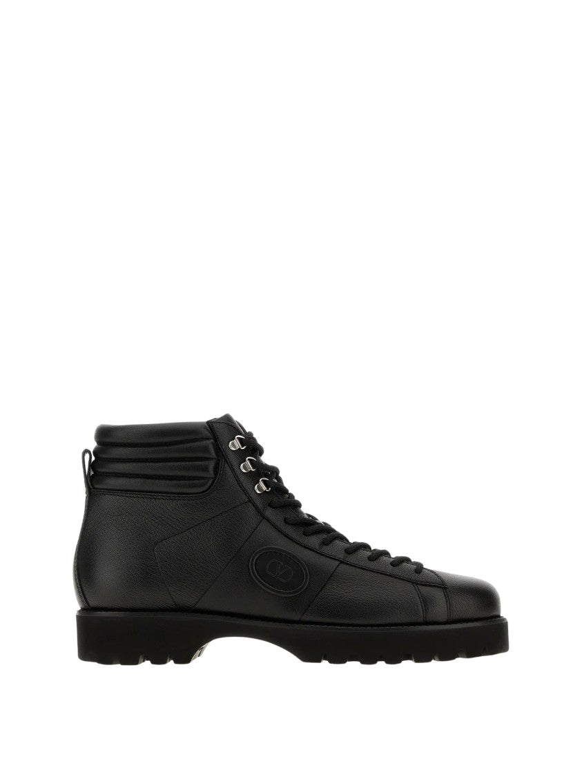 Valentino Black Lord Chunky Vlogo Pebble Leather Combat Boots