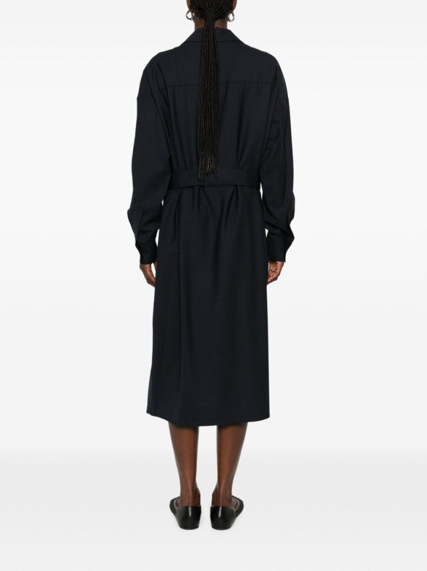 Fabiana Filippi Black Pointed Collar Fabric Belt Midi Dress