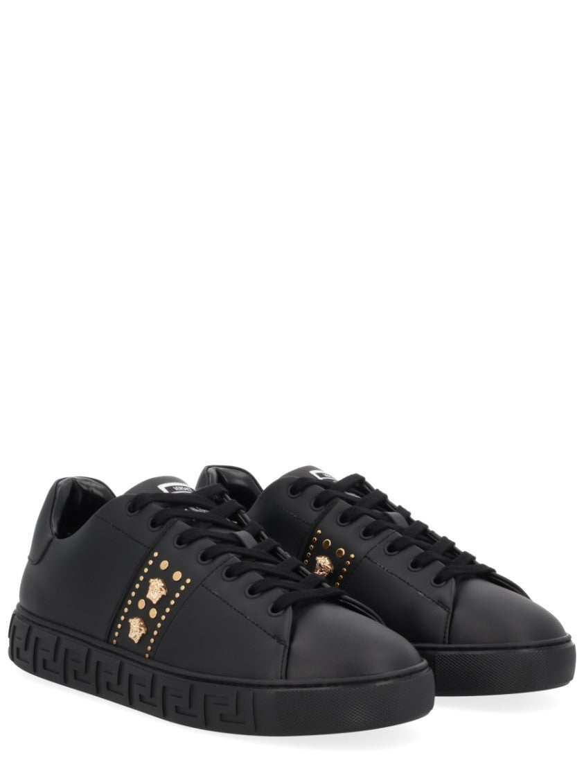 Versace Calf Leather Low-Top Sneakers With Gold Medusa Head Embellishments