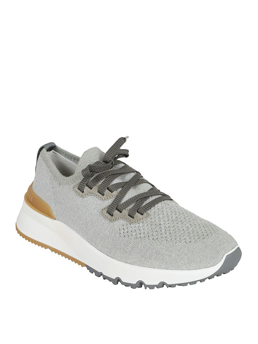 Brunello Cucinelli Beluga Grey Knitted Sneakers With Stretch Design