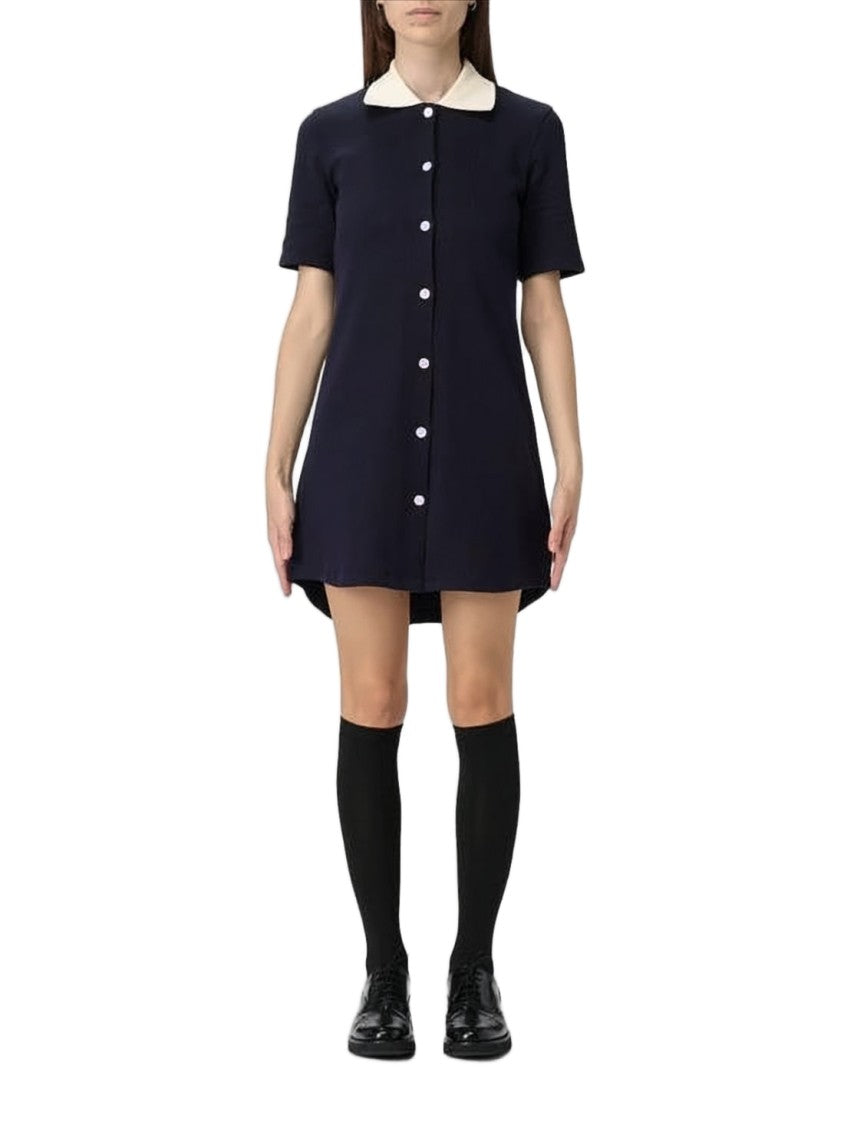 Thom Browne Ribbed Knit Midi Dress With Contrasting Collar