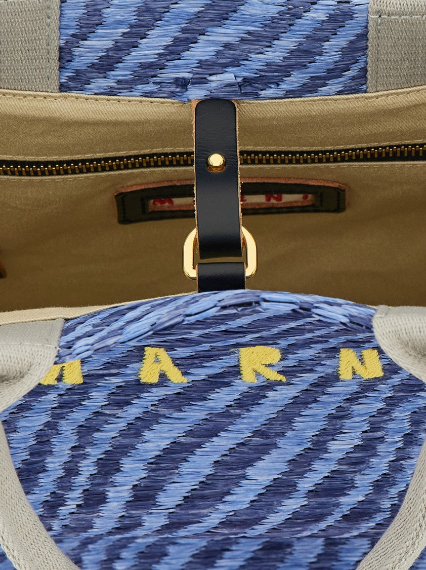 Marni Two-Tone Raffia Handbag With Embroidered Logo And Structured Design