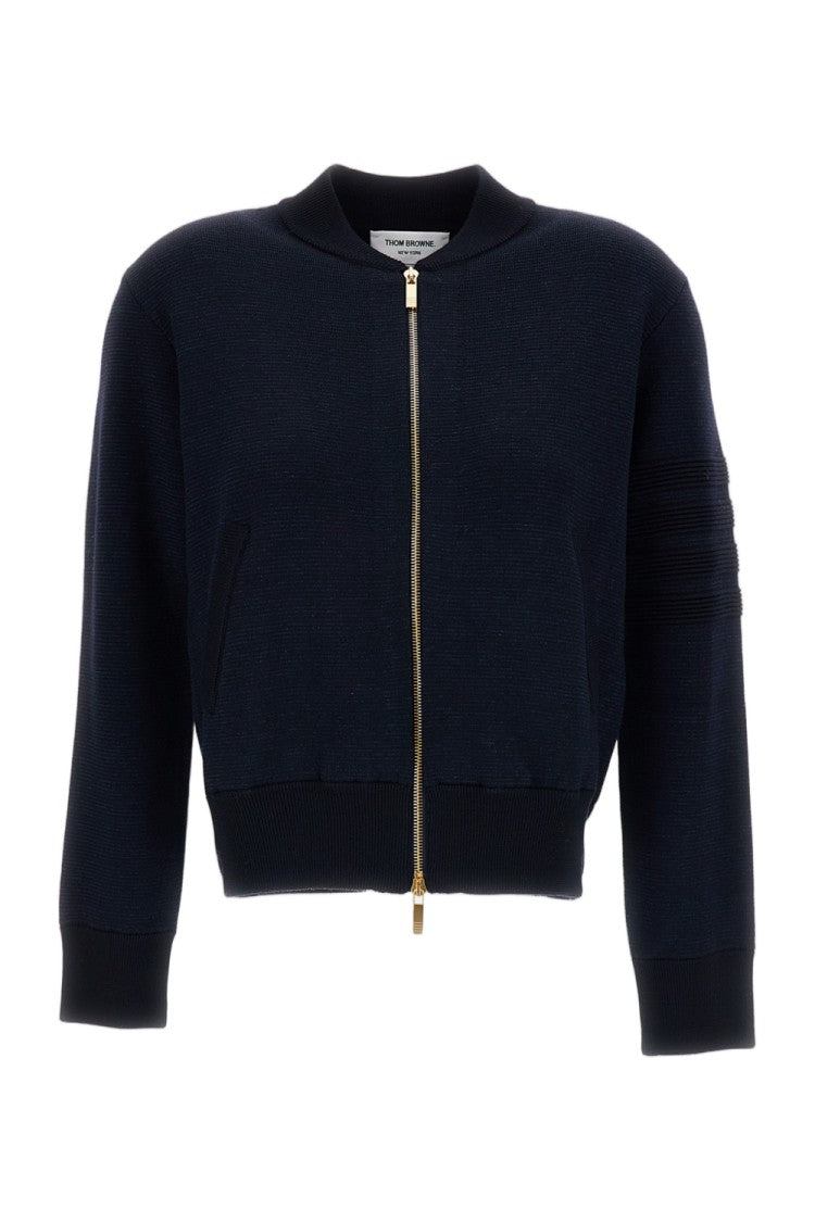 Thom Browne Blue Ottoman Milano Stitch 4-Bar Bomber Jacket