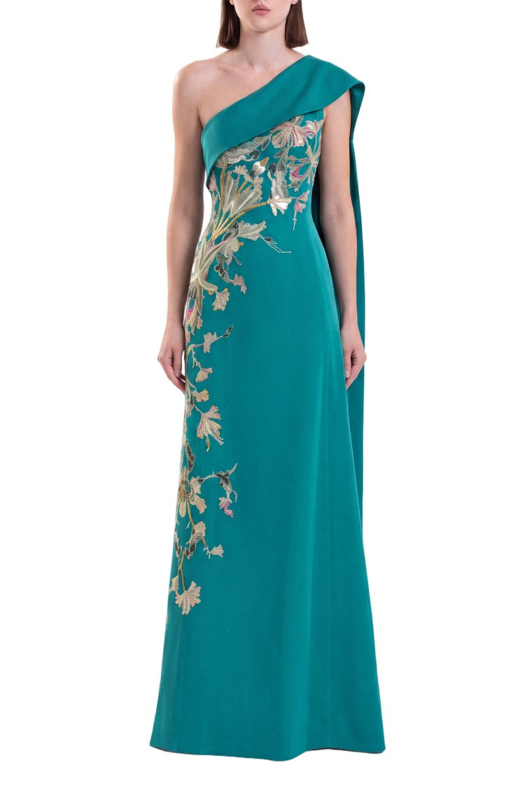 Saiid Kobeisy One Shoulder Embroidered Crepe Dress