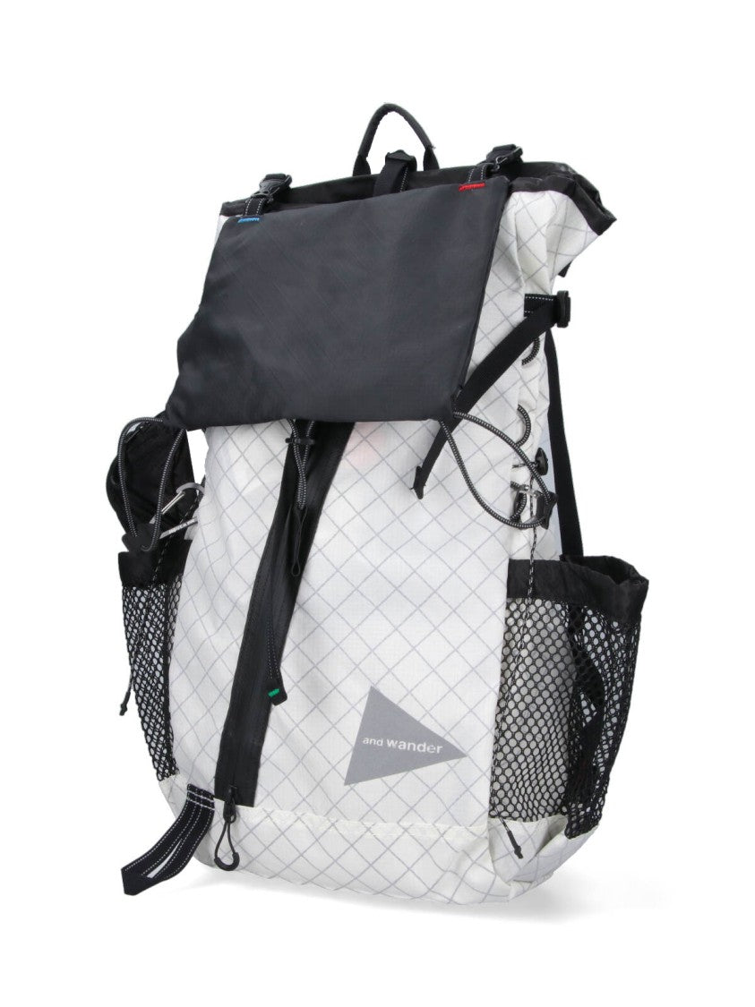 And Wander White Grey Technical Ecopack 30L Grid-Pattern Backpack