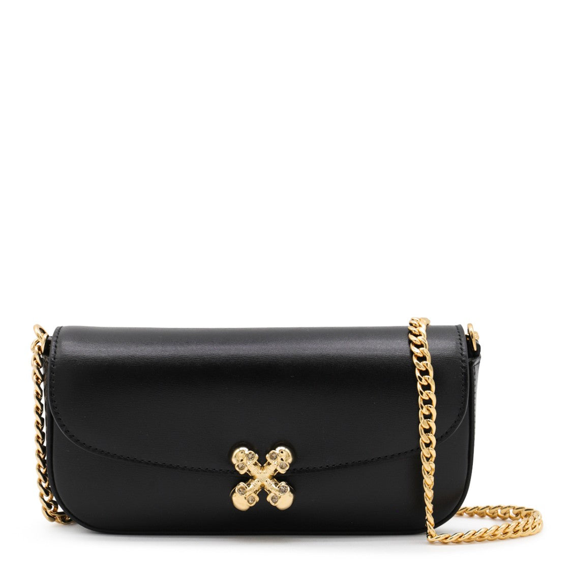 Alexander Mcqueen Black Leather Skull Flower Small Shoulder Bag