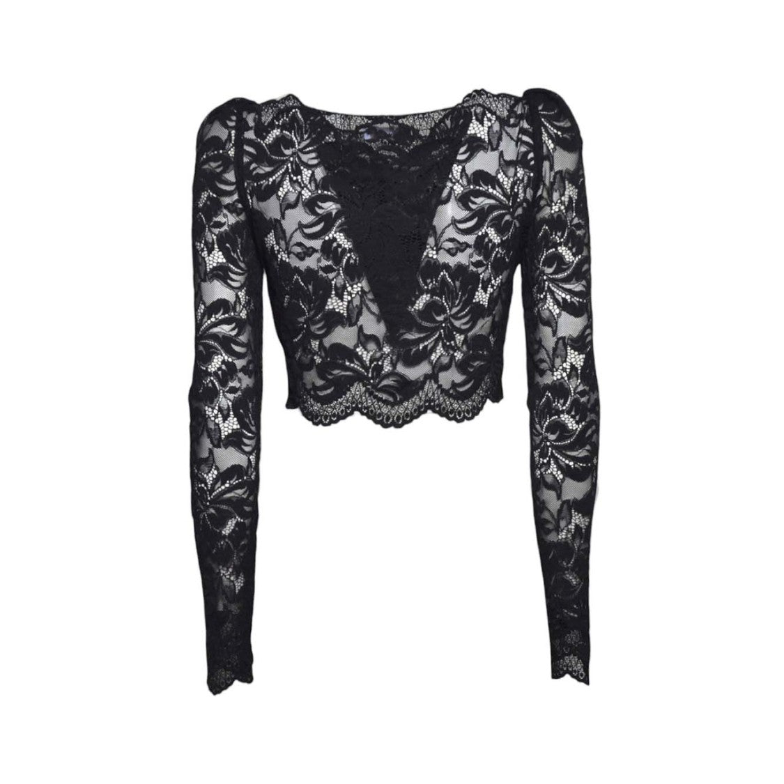 Rabanne Black Lace Crop Top With Intricate Floral Design