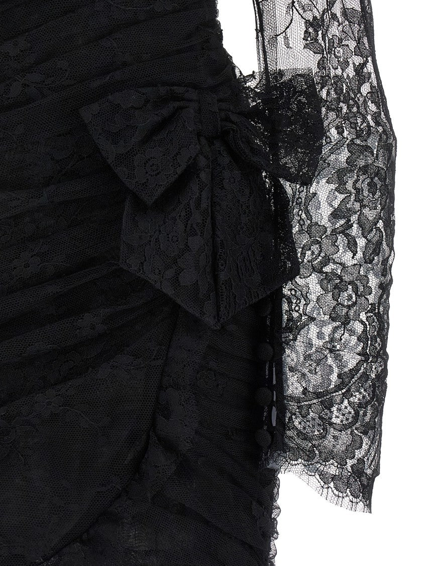 Alessandra Rich Draped Lace Mini Dress With Plunging Neckline And Transparent Sleeves