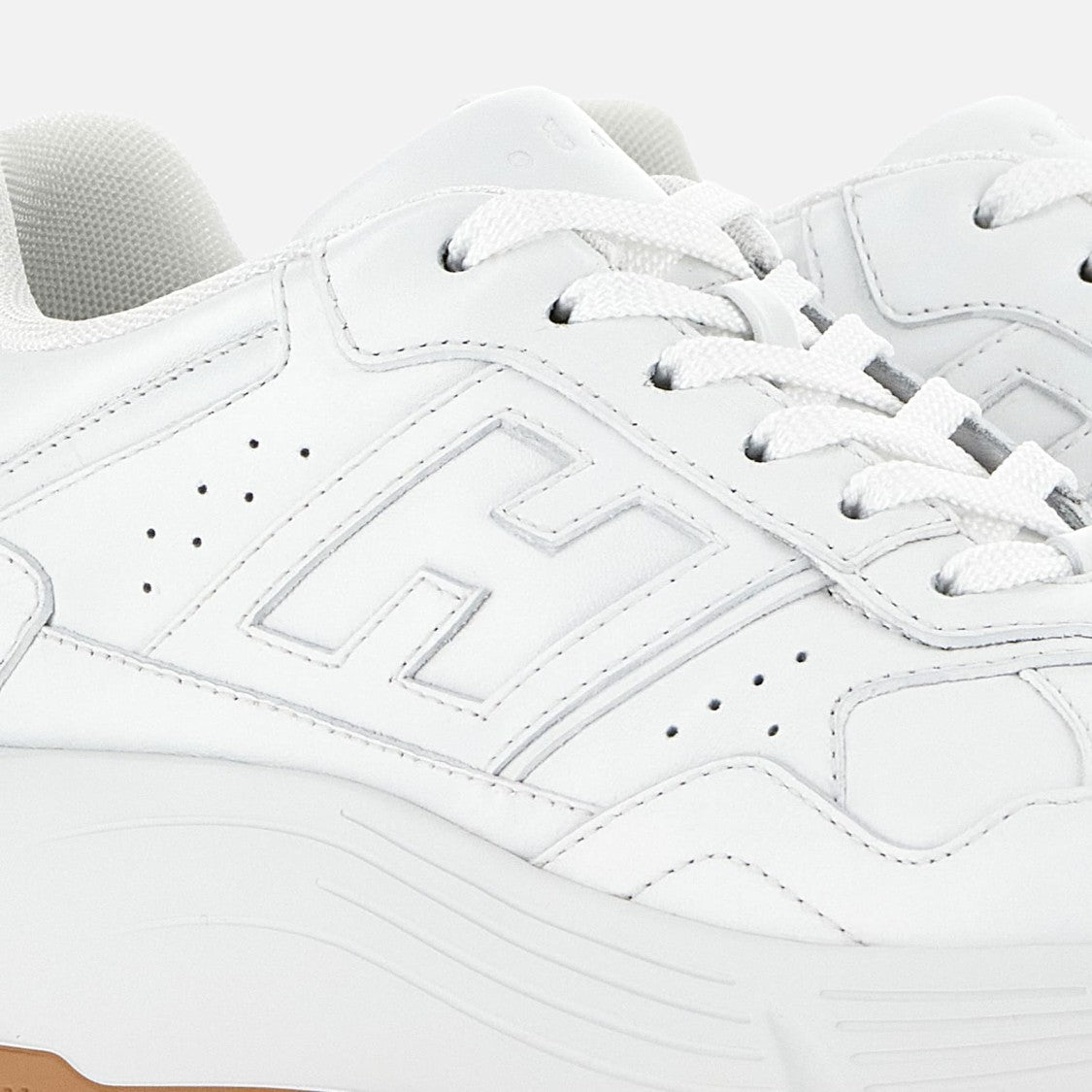 Hogan All-White Lace-Up Sneakers With Embossed Logo