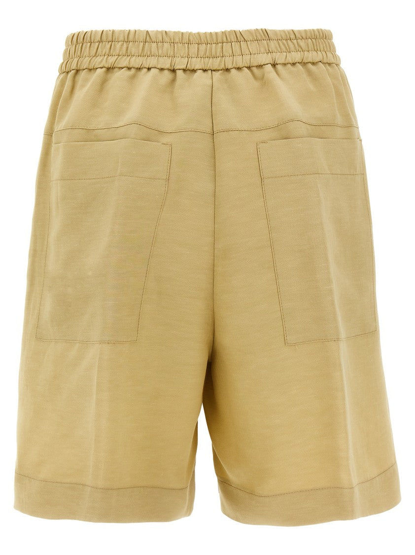Nude Viscose And Linen Blend Bermuda Shorts