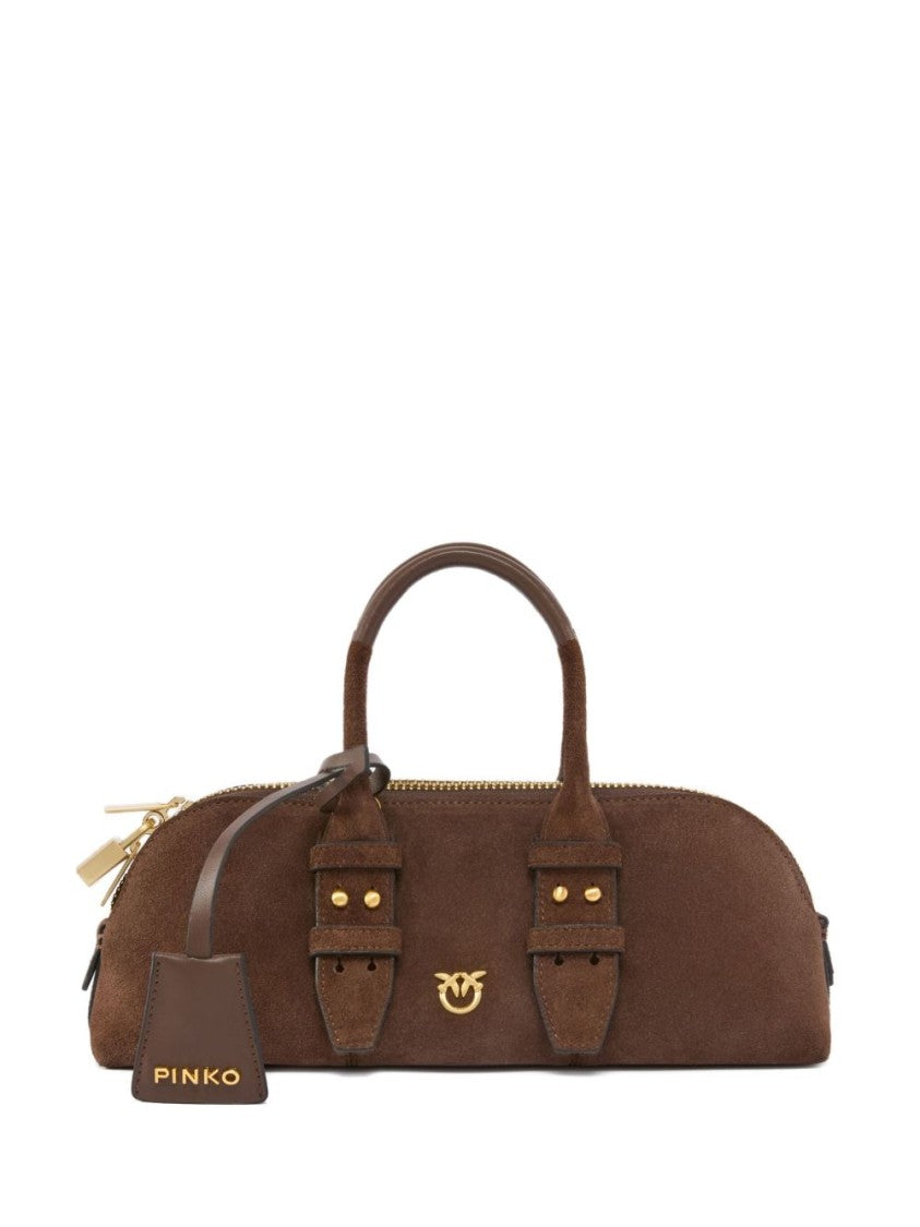 Pinko Brown Elongated Suede Gold Hardware Handbag