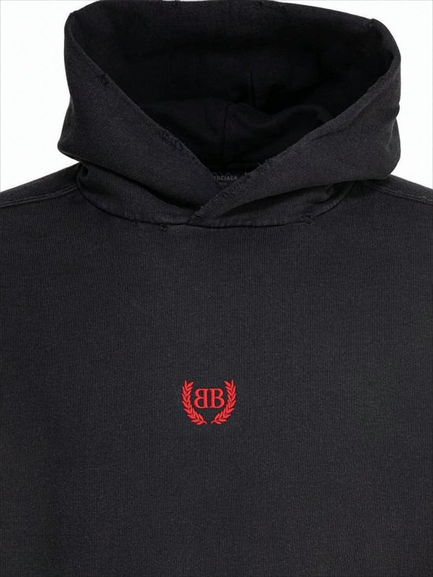 Balenciaga Relaxed Fit Black Hoodie With Embroidered Logo Detail