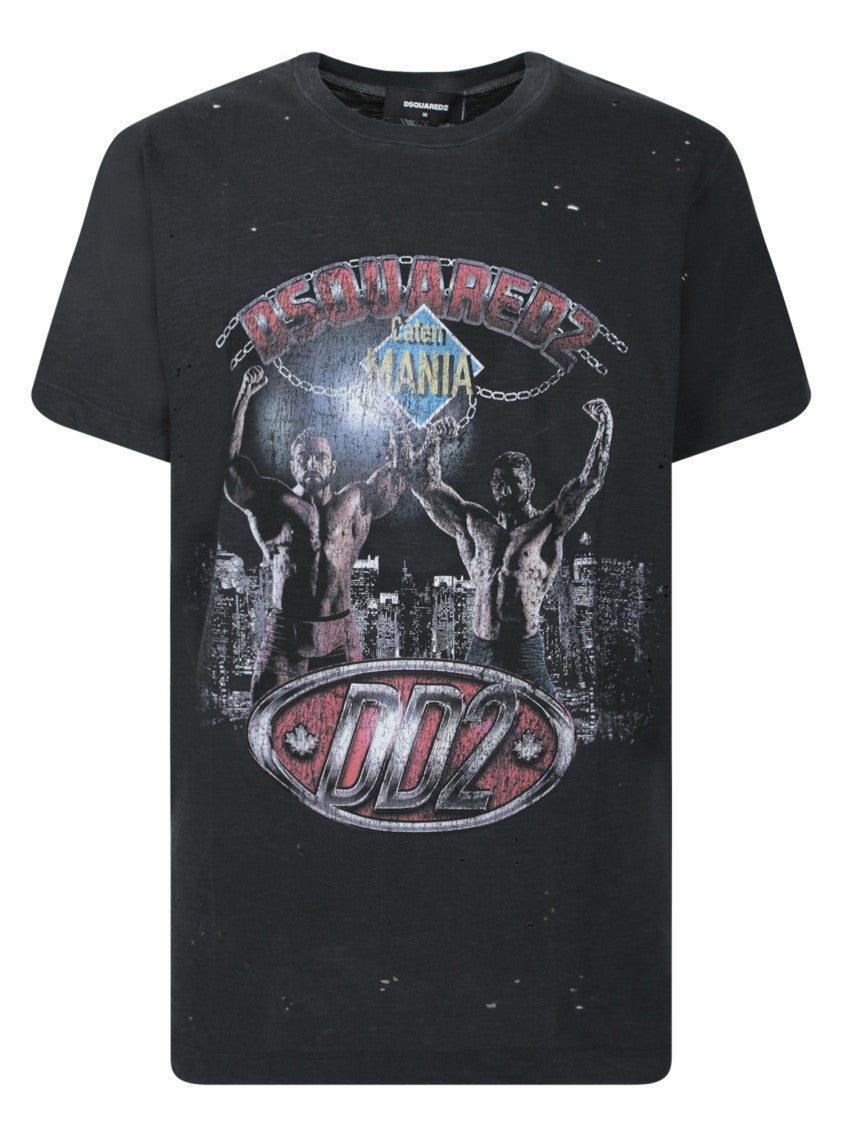 Dsquared2 Graphic Print Grey T-Shirt With Vintage Urban Finish