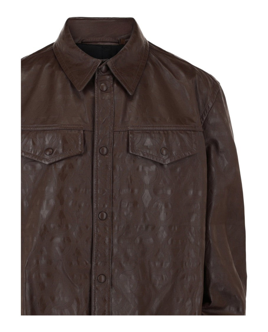 Ferragamo Embossed Gancini Leather Shirt Jacket