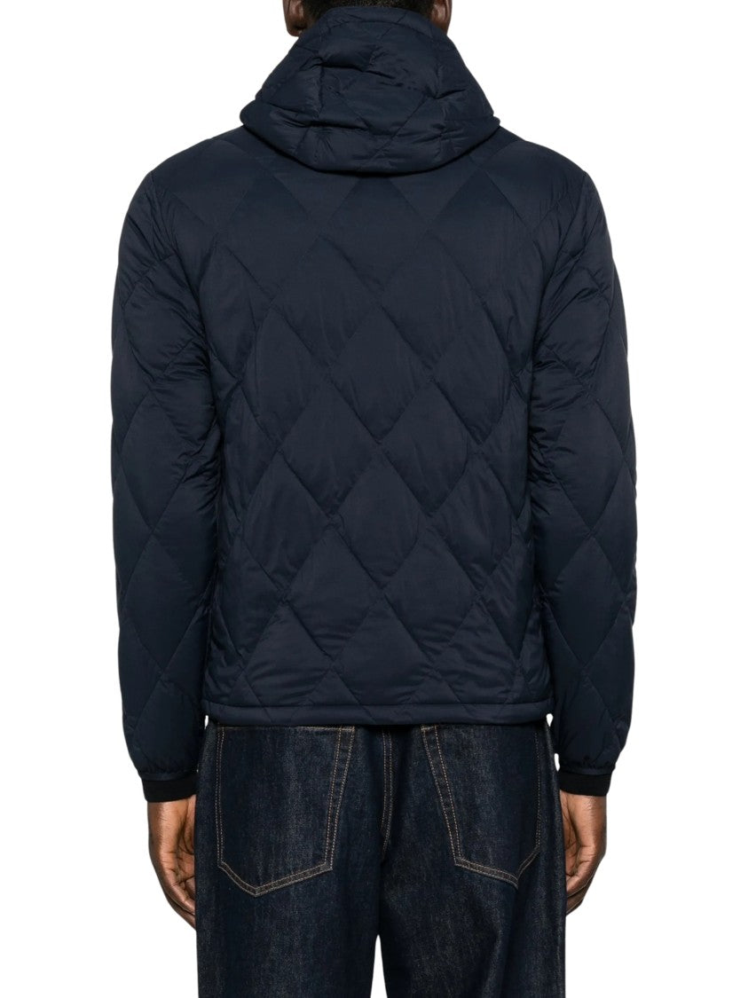 Burberry Navy Blue Quilted Drawstring Hooded Jacket