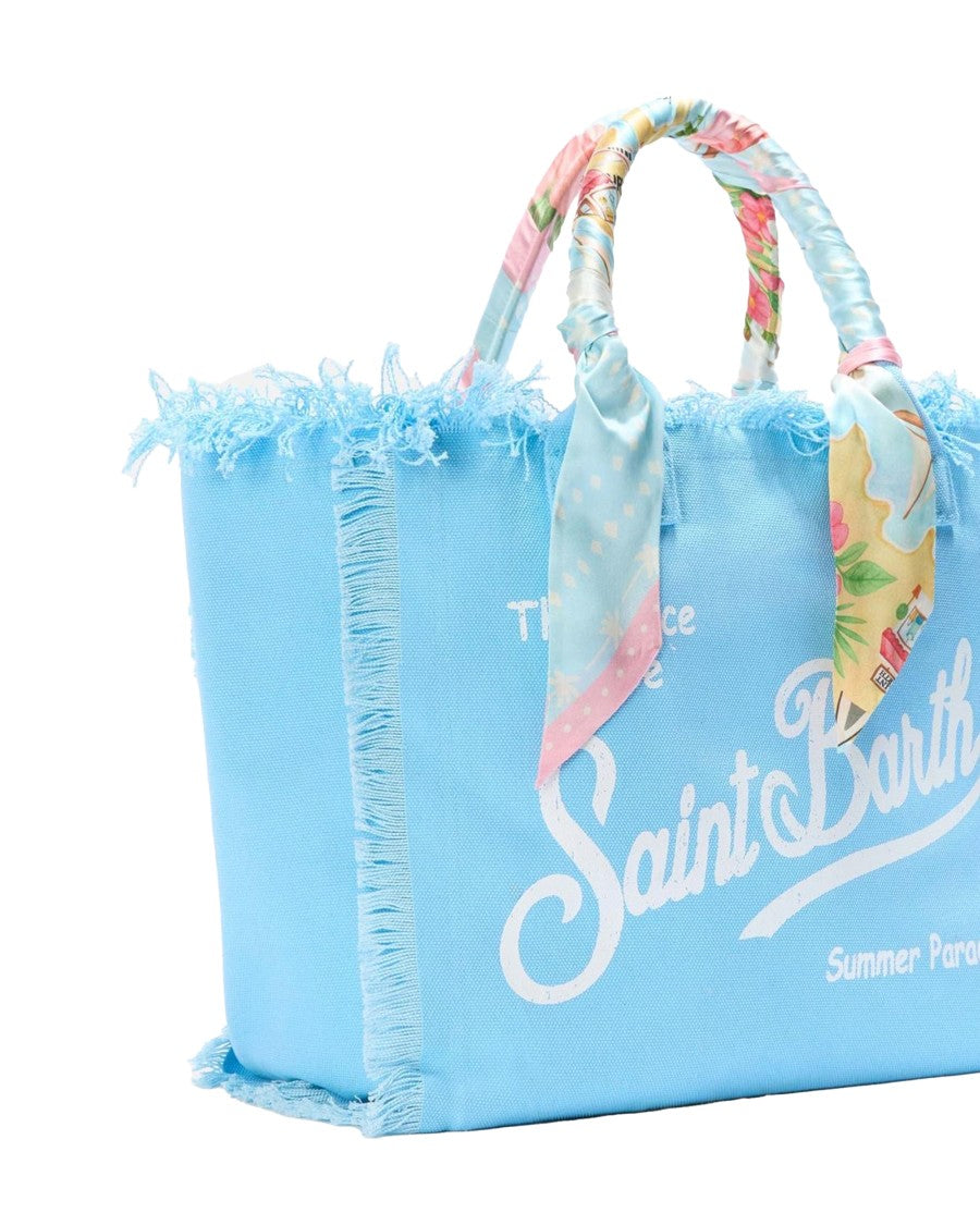 Mc2 Saint Barth Cotton Canvas Tote Bag With Fringed Edges And Logo