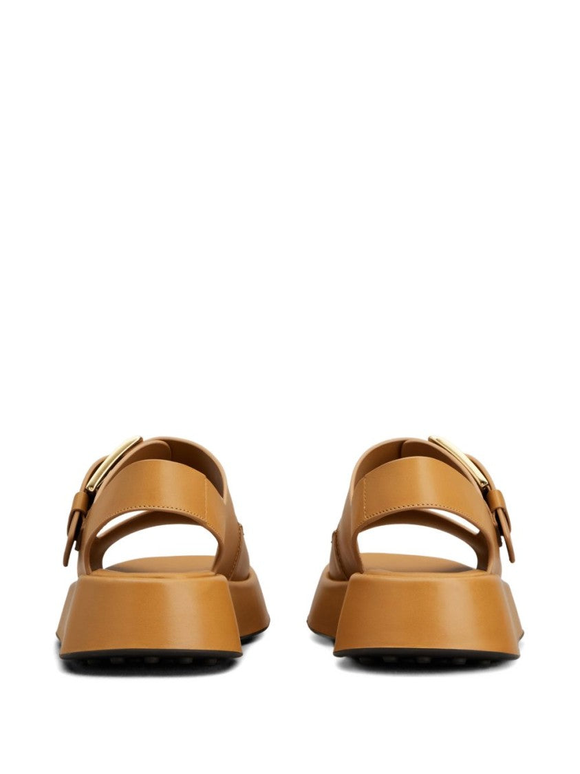 Tod's Beige Calf Leather Sandals With Polished Buckle