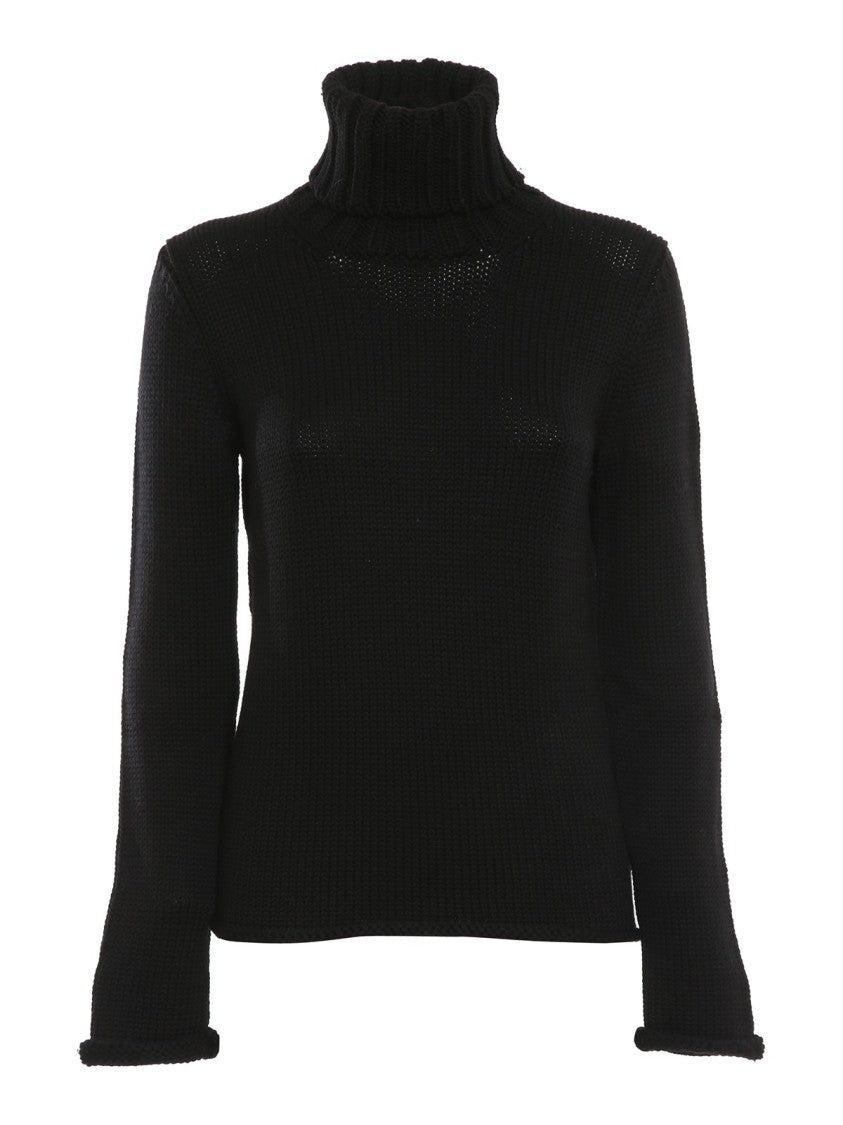 Zanone Fitted Black Wool Turtleneck Sweater