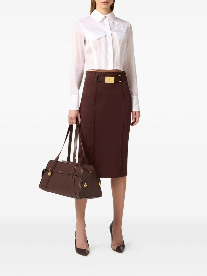 Elisabetta Franchi Pencil Skirt With Gold Buckle And Seam Detailing
