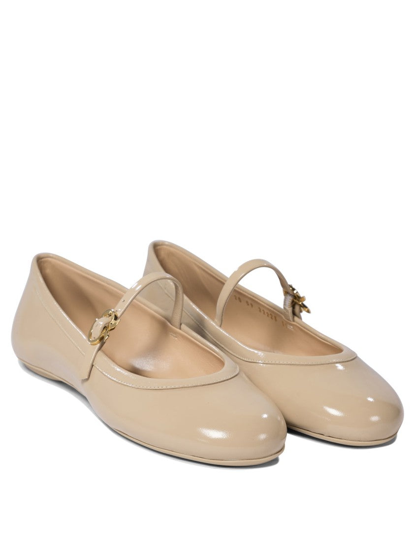 Gianvito Rossi Beige Leather Ballerinas With Buckle Strap