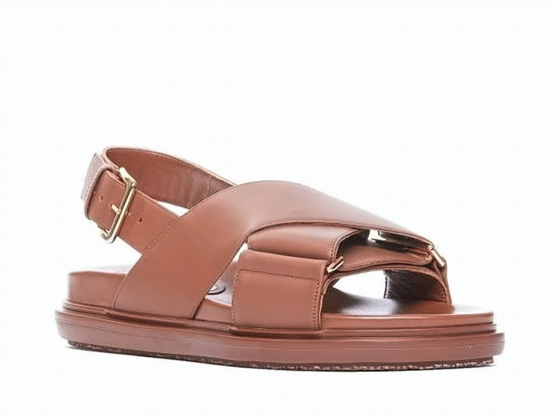 Marni Padded Leather Sandals With Elevated Rubber Sole