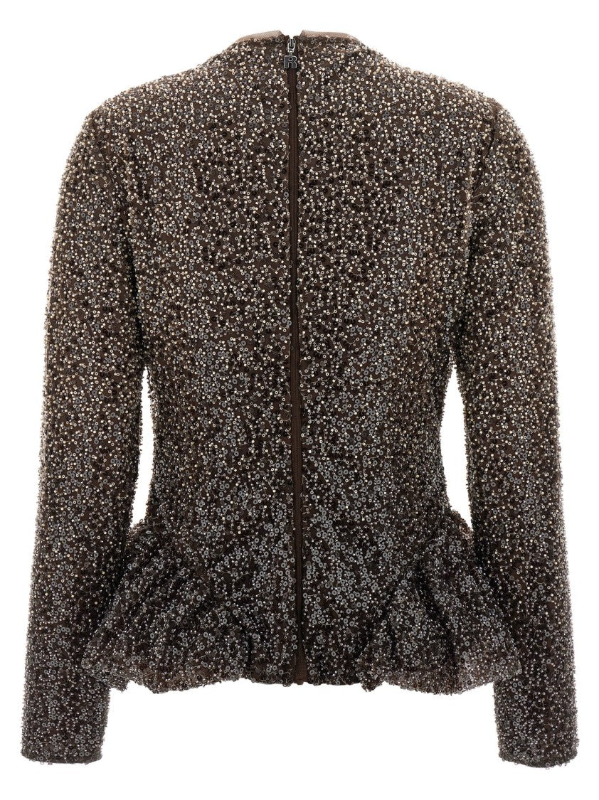 Rotate Birger Christensen Sequined Peplum Top With High Neck