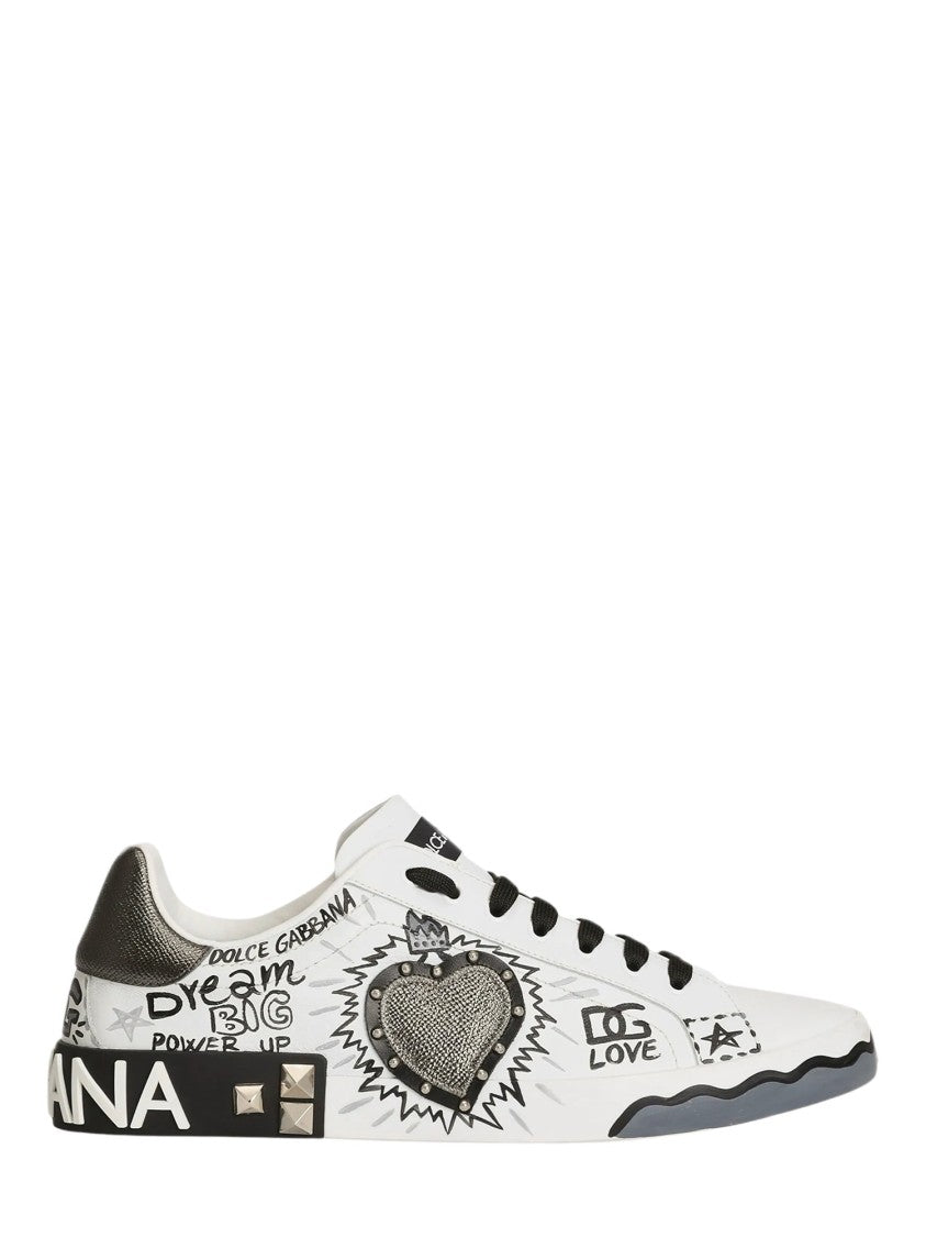 Dolce & Gabbana Low-Top Sneakers With Graffiti Print And Metallic Accents