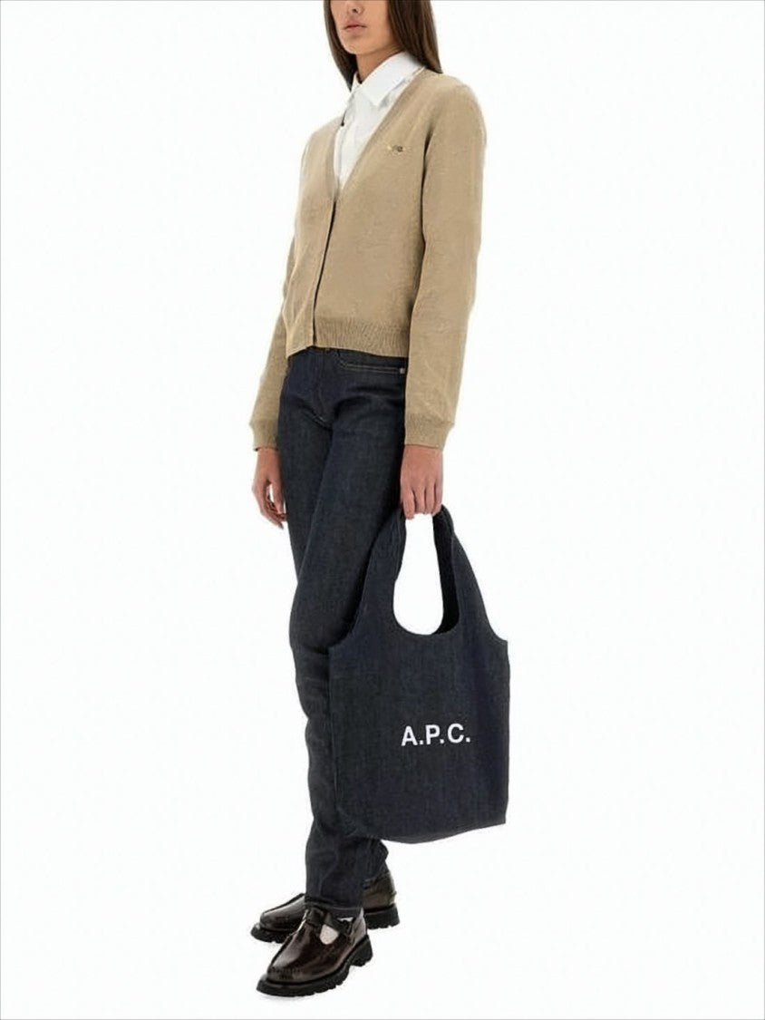 A.P.C. Cropped Brown Cardigan With V-Neckline