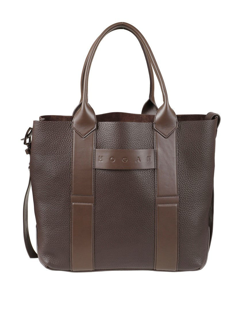 Hogan Textured Leather Tote Bag With Smooth Accents