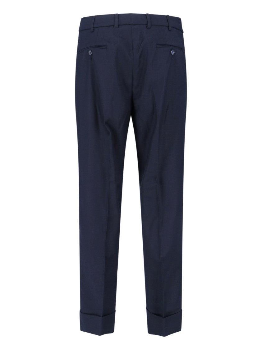 Cruna Navy Mid-Rise Straight-Leg Trousers With Tailored Finish