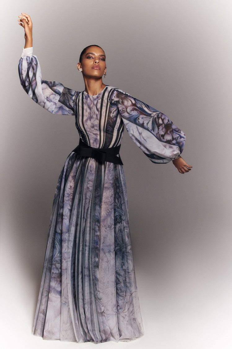 Saiid Kobeisy Tull Printed Dress With Bell Sleeves
