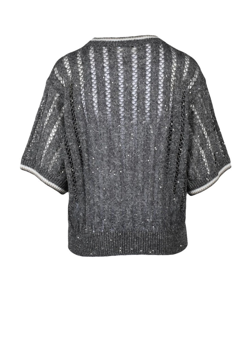 Brunello Cucinelli Grey Linen Nylon Women Sweater