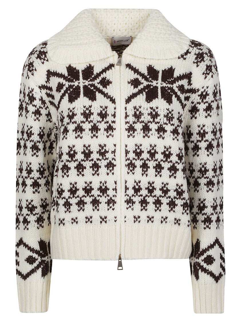 Moncler Tricot Chunky Nordic Zip-Up Virgin Wool-Blend Cardigan
