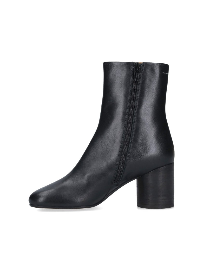 Mm6 By Maison Margiela Square-Toe Black Nappa Leather Ankle Boots With Cylindrical Heel