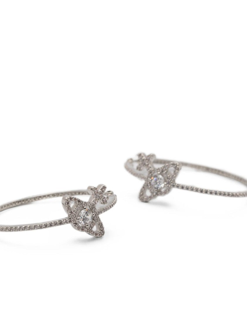 Vivienne Westwood Silver Textured Hoop Crystal Charm Earrings