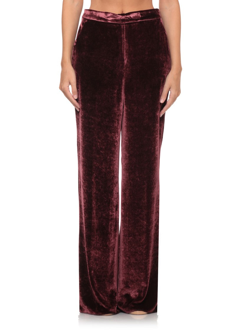Etro Burgundy Velvet Trousers With Elastic Waist And Flush Pockets