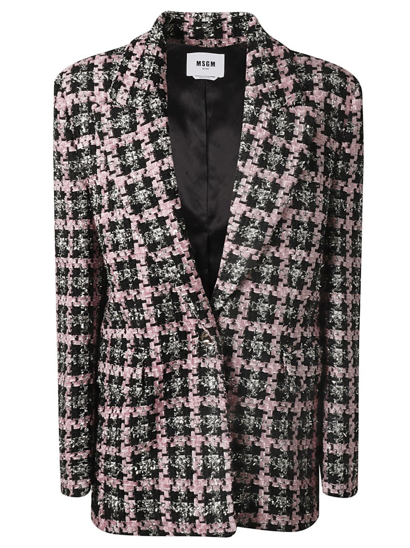 Msgm Checkered Pattern Blazer With Classic Lapel