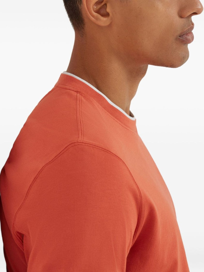 Brunello Cucinelli Short-Sleeved T-Shirt With White Trim And Relaxed Fit