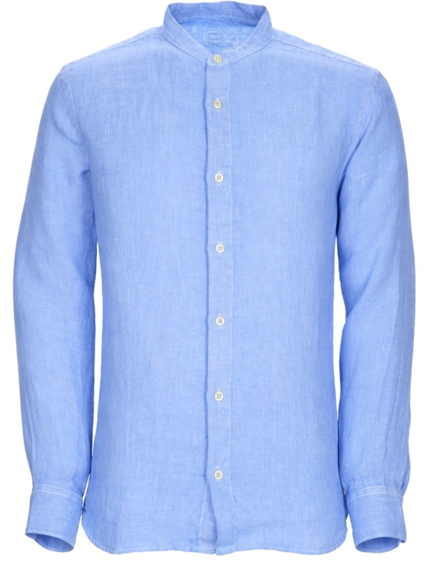 120% Lino Relaxed Linen Mandarin Collar Casual Shirt