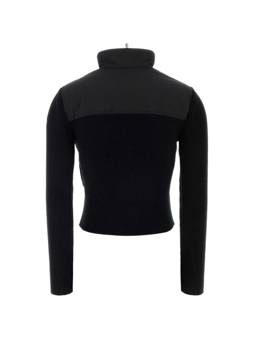 Moncler Grenoble Black Cropped High Collar Zippered Sweater