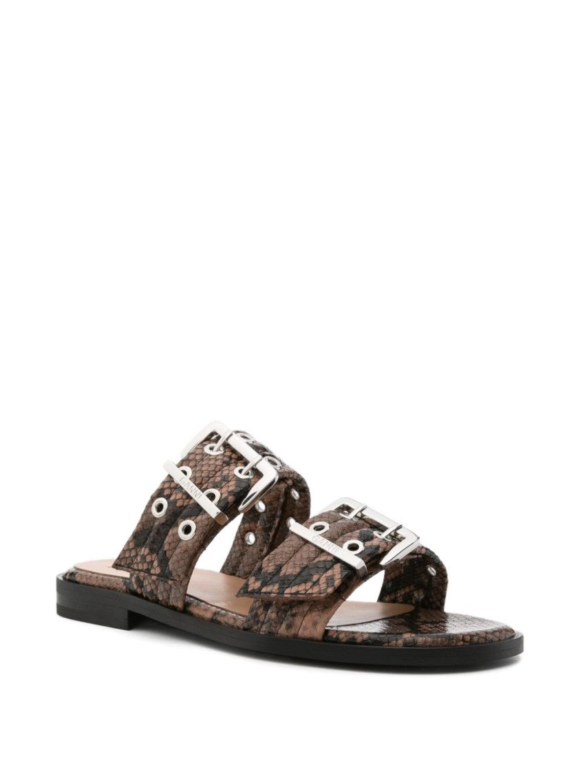 Ganni Buckle Two-Strap Open-Toe Sandals