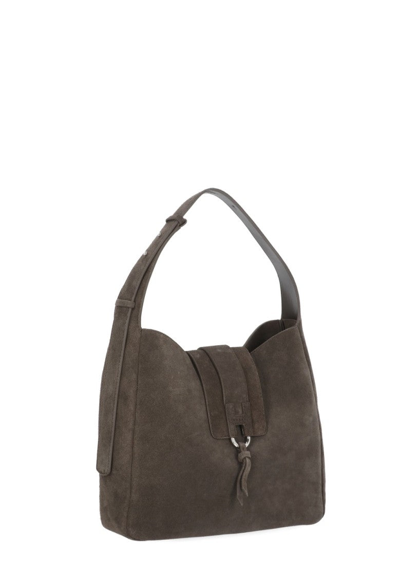 Hogan Brown Suede Shoulder Bag With Adjustable Strap