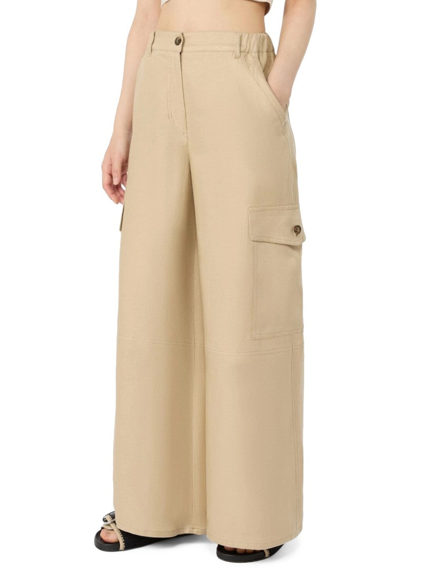 Max Mara Wide-Leg Linen Trousers With Cargo Pockets
