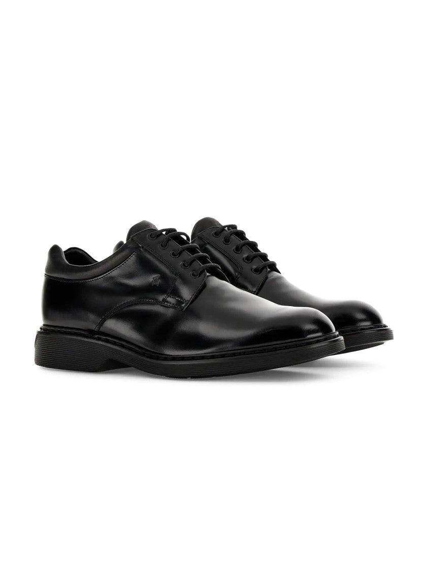 Hogan Black Leather Dress Shoes