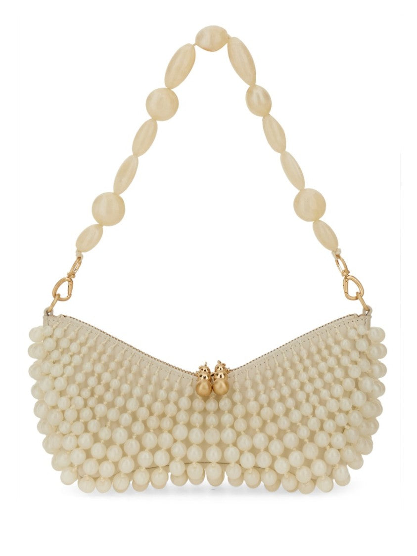 Cult Gaia Neutrals Mercier Beaded Crescent Clutch Bag