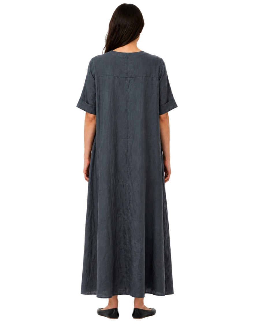 Transit Fluid Slate Blue Silk-Blend Maxi Dress With Minimalist Design