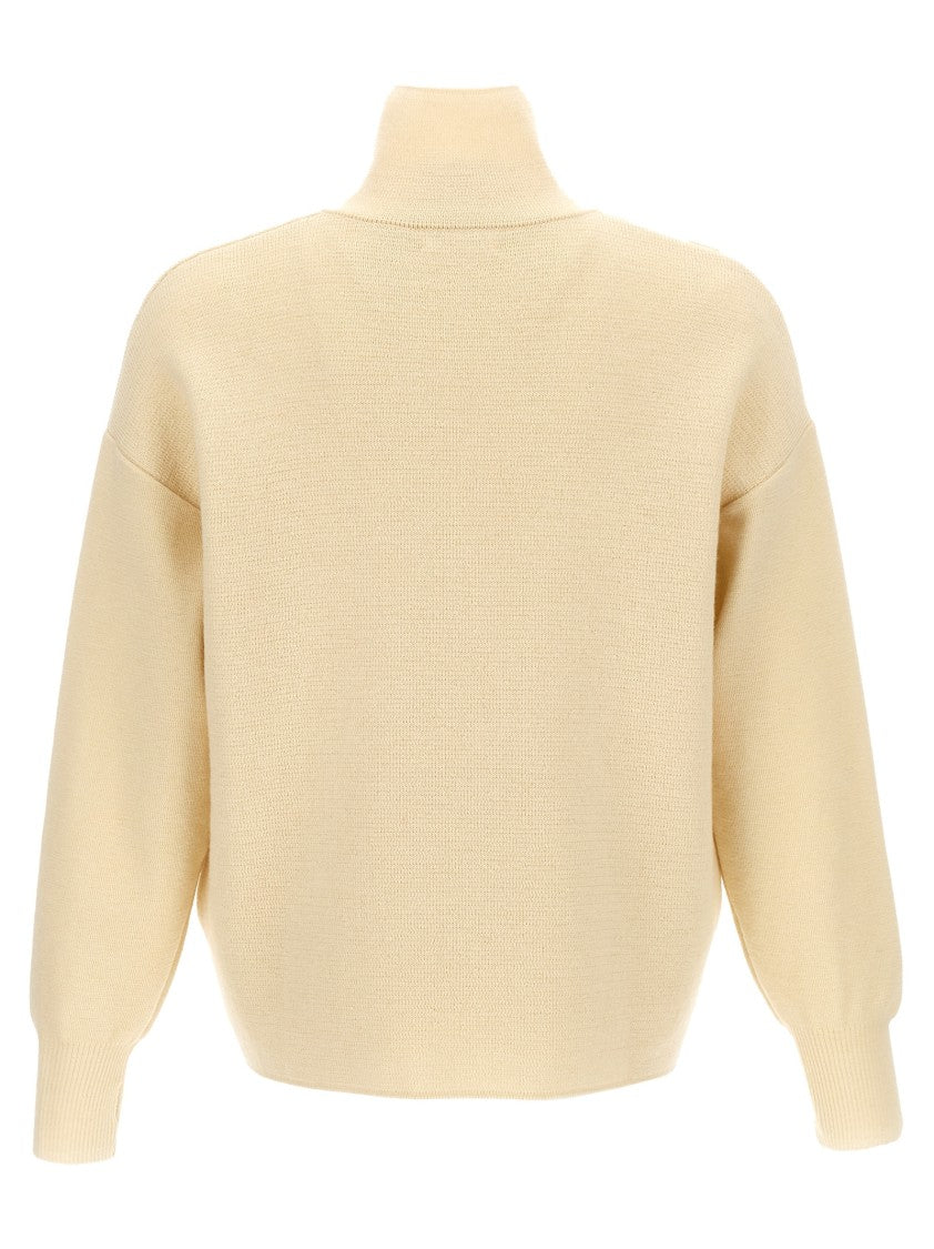 Ma'ry'ya Half Zip Wool Sweater With Cuffed Sleeves And Relaxed Fit