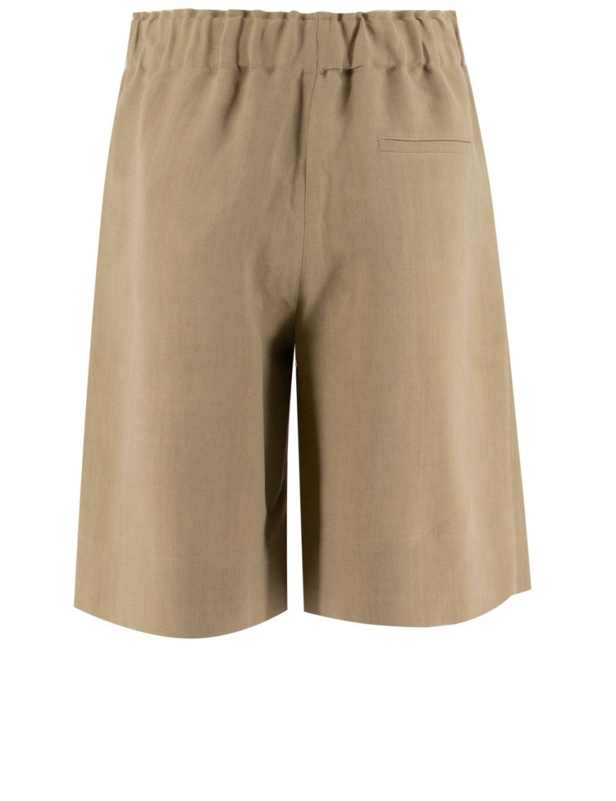 Antonelli Wide Stripe Beige Bermudas With Elasticated Waist